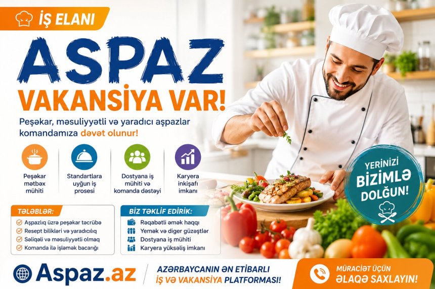 Yeni Açılacaq Restorana Aşpaz və Mətbəx İşçiləri Tələb Olunur